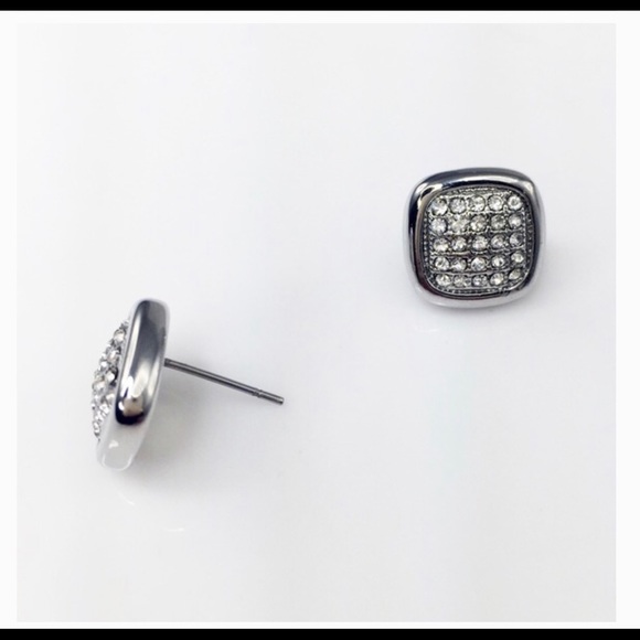 Crystal Square Stud Earrings" - Picture 2 of 2