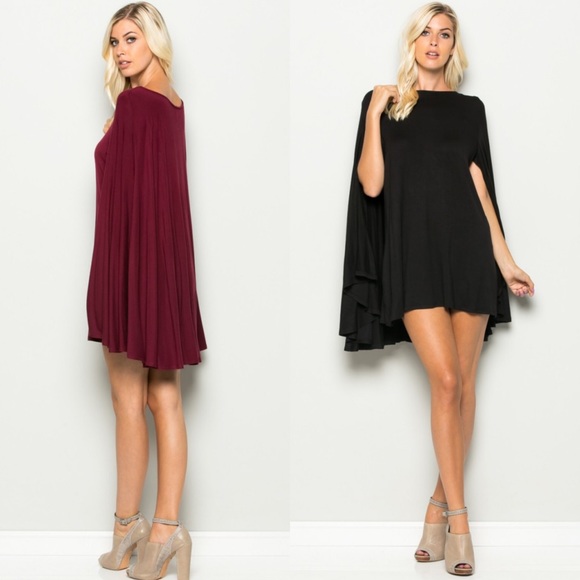 🎉CLEARANCE🎉 Burgundy Mini Cape Holiday Dress - Picture 2 of 2