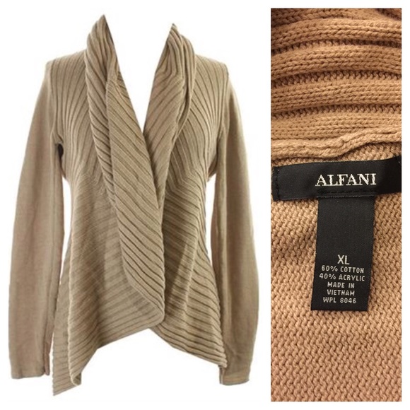 Alfani Camel Ribbed Cascade Cardigan 🌴 - Picture 2 of 5