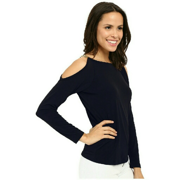 New! MICHAEL KORS Chain-trim Cold Shoulder Top - Picture 2 of 4