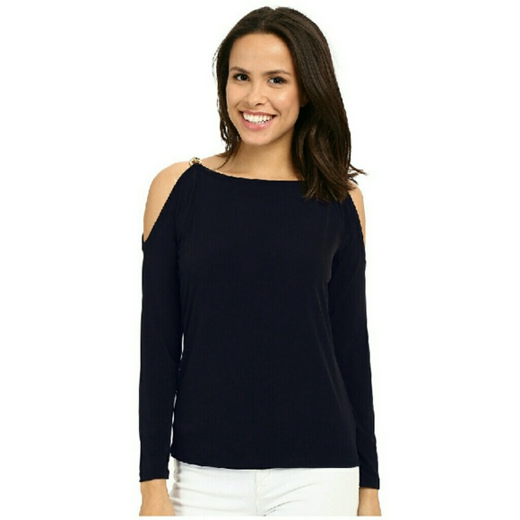 New! MICHAEL KORS Chain-trim Cold Shoulder Top - Picture 4 of 4