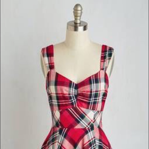 Modcloth Hep Hostess plaid holiday dress