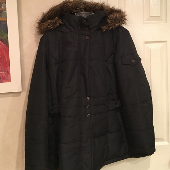 Faux fur hooded black jacket