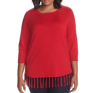 (Size 2X) Red Plus Size Fringe Sweater