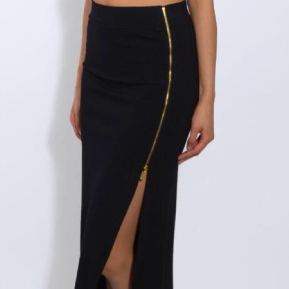 BLACK ZIP DETAIL MAXI SKIRT