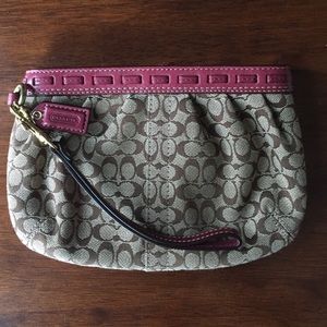 Pink/Tan Signature Collection Coach Wristlet