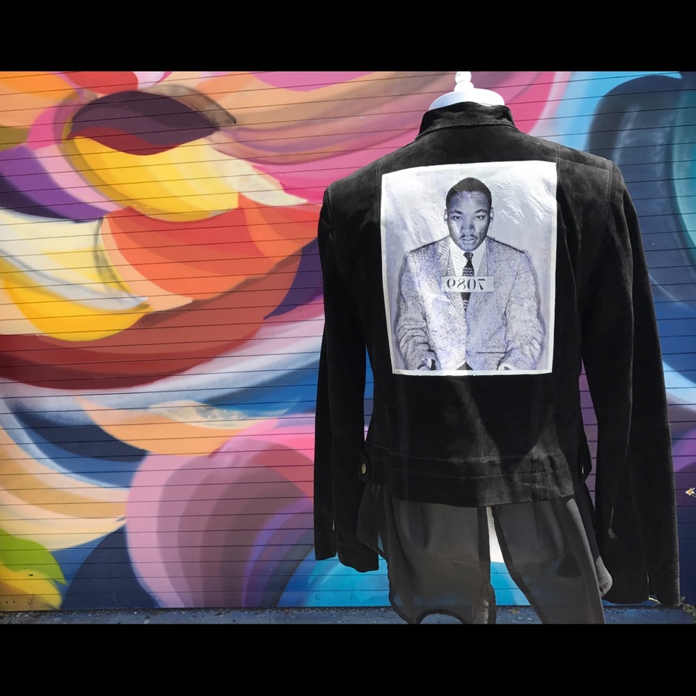 Womens Black Suede Jacket with Martin Luther King