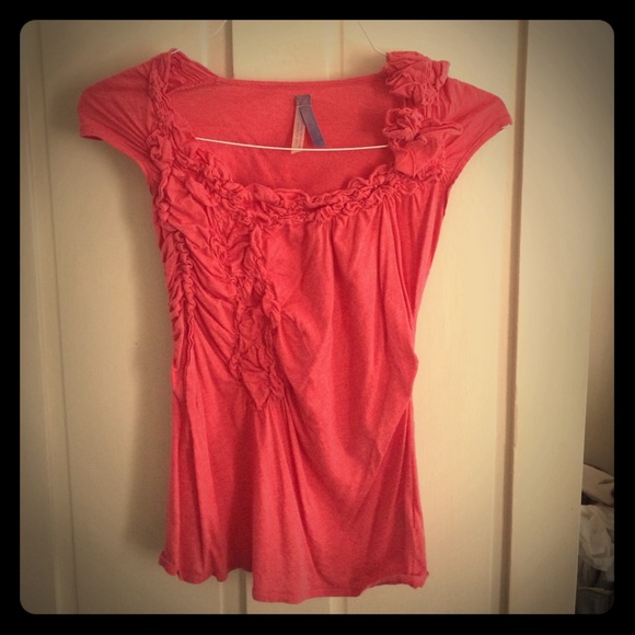 Anthropologie detailed top- coral color