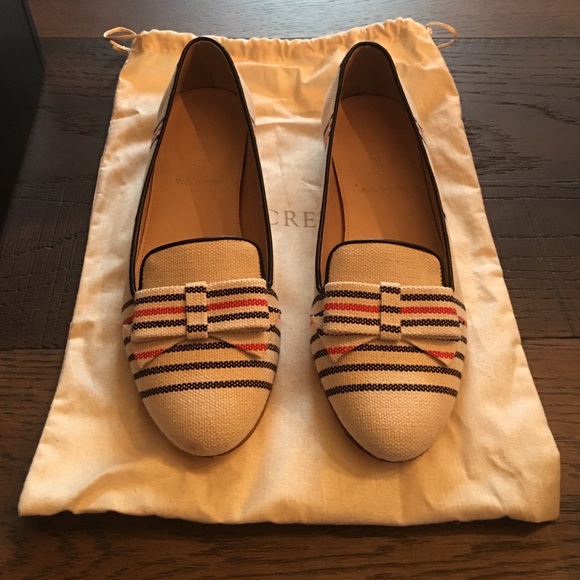J. Crew Cleo Stripe Canvas Loafers with Bow