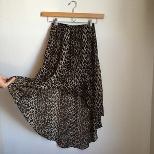 Sheer leopard print high low skirt