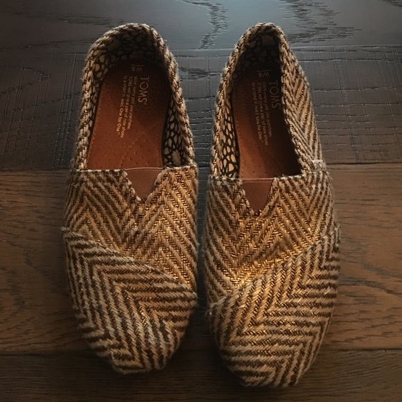 Cooper and Gold Herringbone Toms slip on shoes