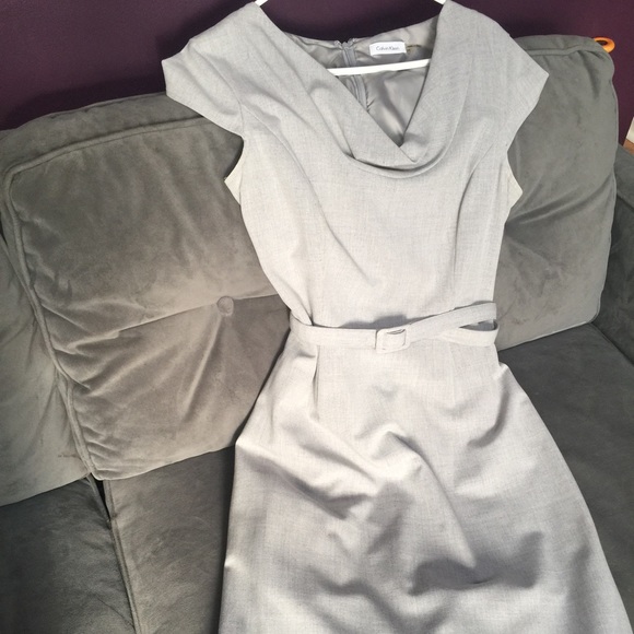Calvin Klein Gray Dress with Capped Sleeves.