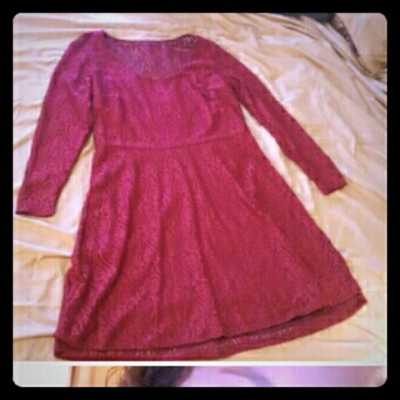 Red Lace Long Sleeve Fit and Flare Dress