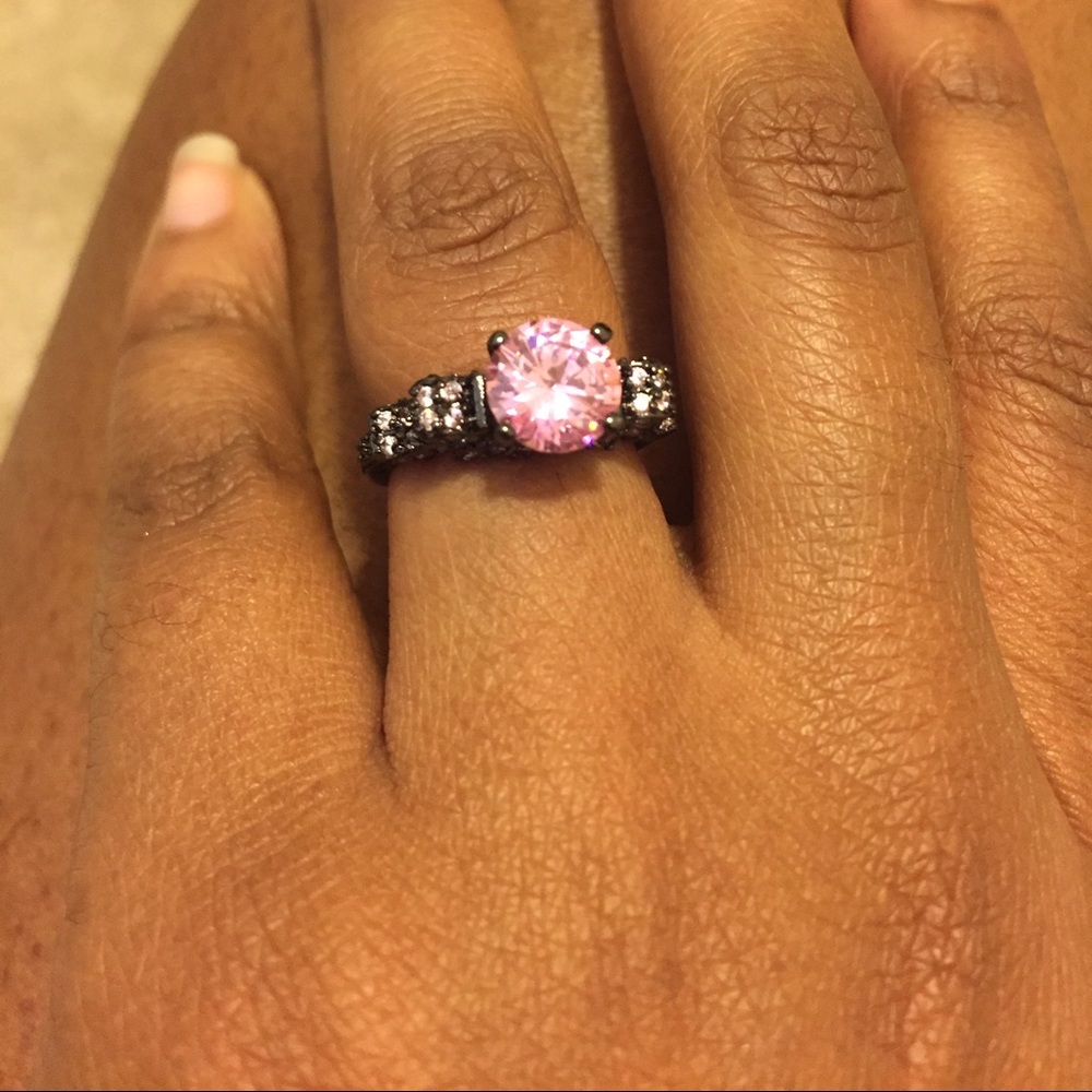 Pink Sapphire and Black 10k Gold Vintage Ring
