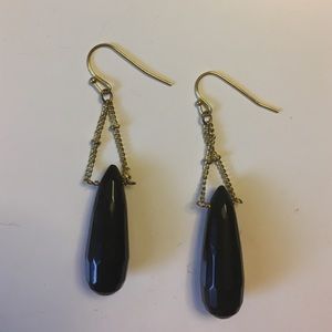 Anthropologie gold earrings with black drop stone