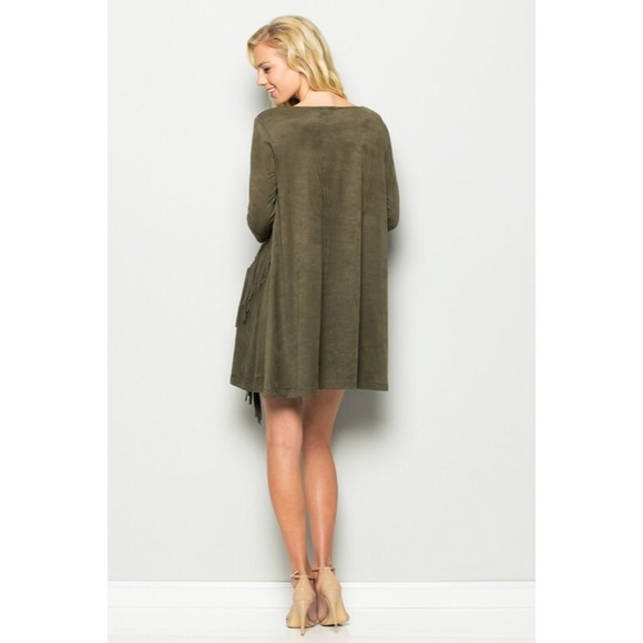 >>LAST<< Faux Suede Olive Fringe Dress - Picture 2 of 3
