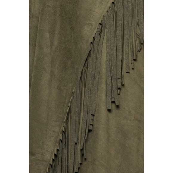 >>LAST<< Faux Suede Olive Fringe Dress - Picture 3 of 3