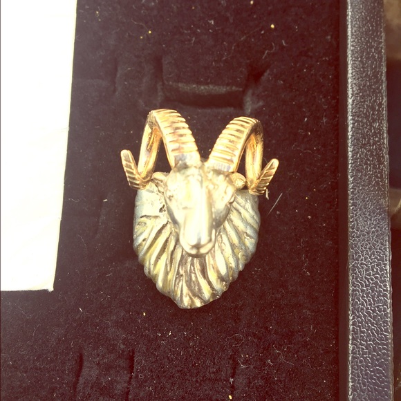 Custom ram ring 14 karat gold and sterling