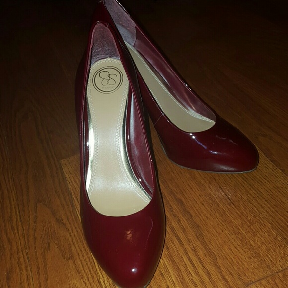 Deep red pumps, worn once