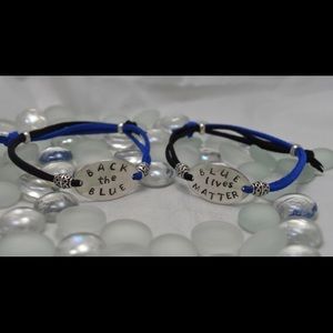 Back The Blue, Hand Stamped Adjustable Simple Brac