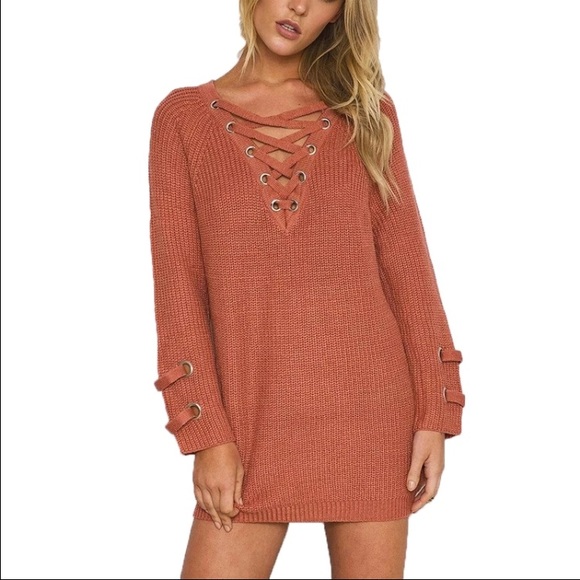 lace up sweater dress