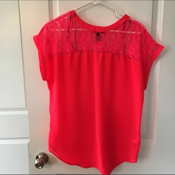 H&M- Hot Pink Lace Short Sleeve Top