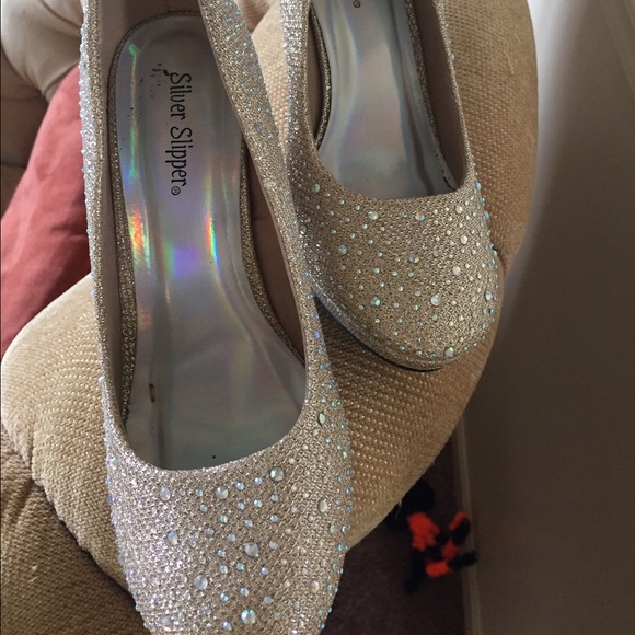Silver slipper heels