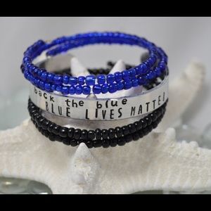 Back The Blue, Blue Lives Matter, Hand Stamped cuf