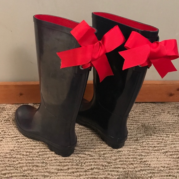 Navy Rain Boot with red ribbon bows