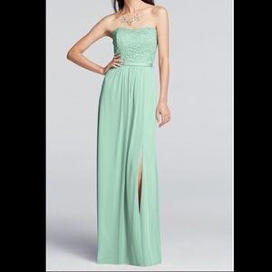 Davids Bridal:strapless, lace & mesh dress in mint