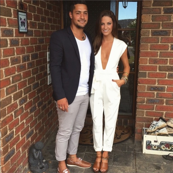 ASOS White Plunge Front Tailored Jumpsuit w/ Belt