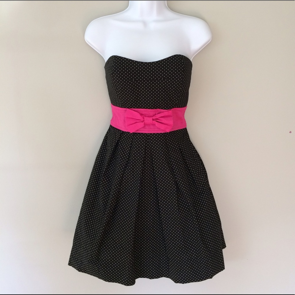 Ruby Rox polka dot strapless dress.