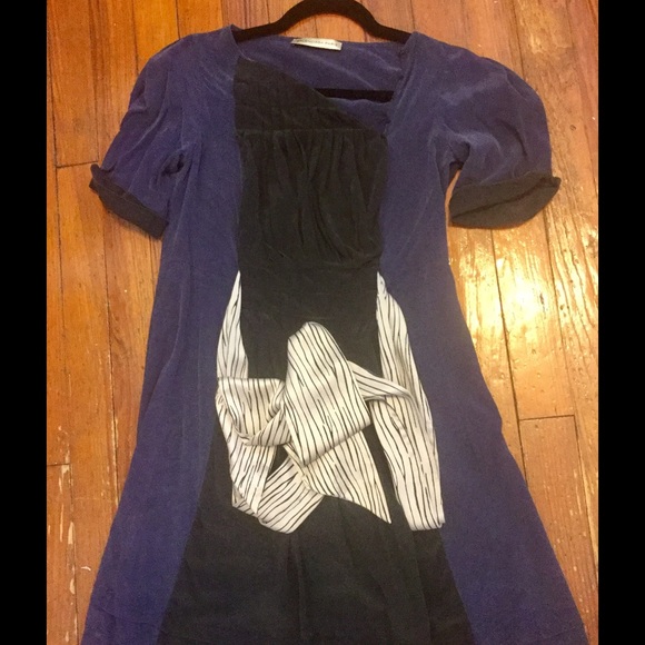 Balenciaga Paris black and navy silk pleated dress