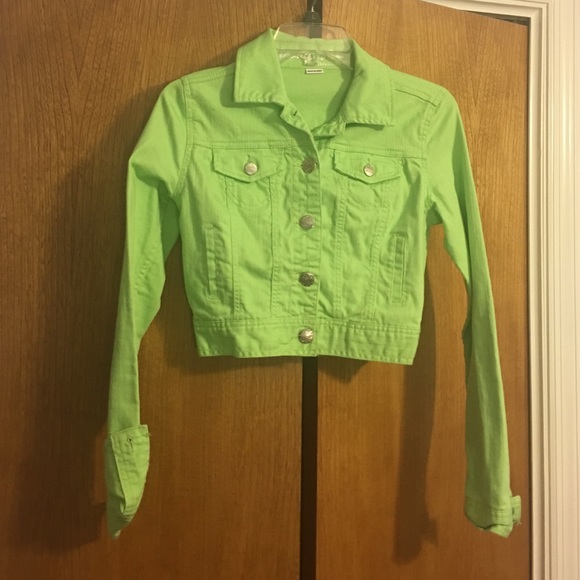 Bright green cropped blue jeans jacket