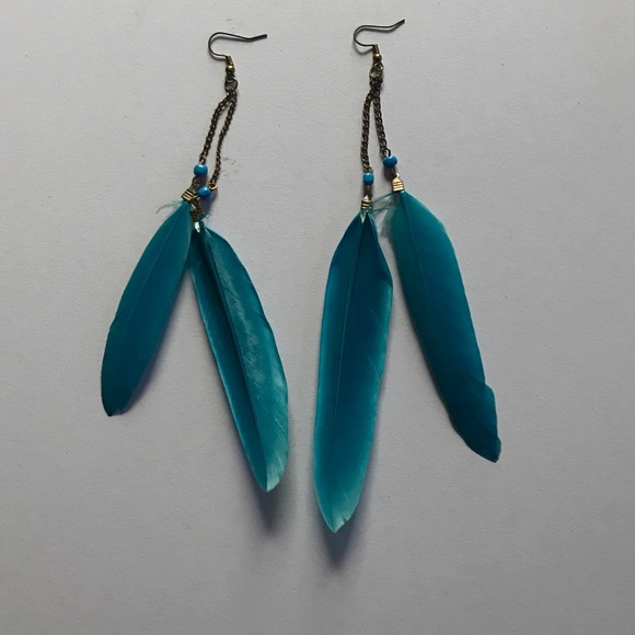 Blue feather earrings