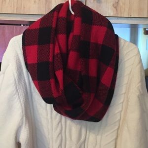Infinity scarf with red and black plaid. Cozy!
