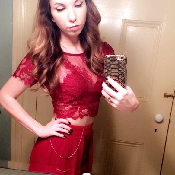 Two Piece Red Outfit with Lace - Picture 3 of 3