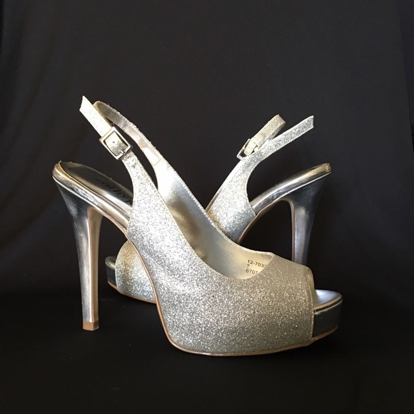 cathy jean silver glitter heels