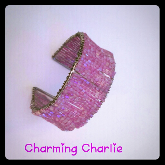 Charming charlie pink beaded cuff bracelet