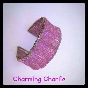 Charming charlie pink beaded cuff bracelet