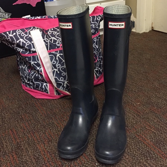 Black tall hunter rain boots