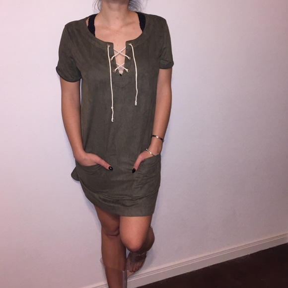 Suede Lace-up Dress