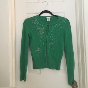 Kelly green embellished holiday cardigan sweater