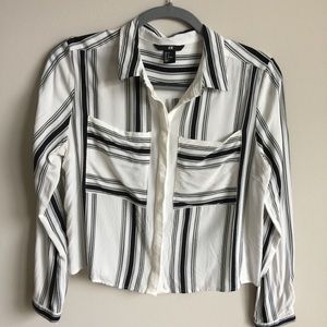 Stripe Crop Patch Pocket Button Down