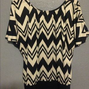 New Directions Flutter sleeve Chevron Top