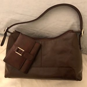 Deep brown leather purse & wallet