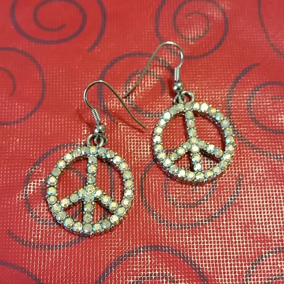 Bling Peace Sign Earrings