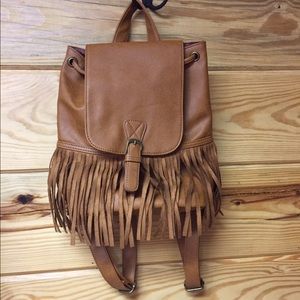 Vegan leather fringe backpack