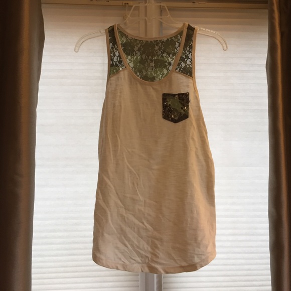 Ivory tank with camo lace detail