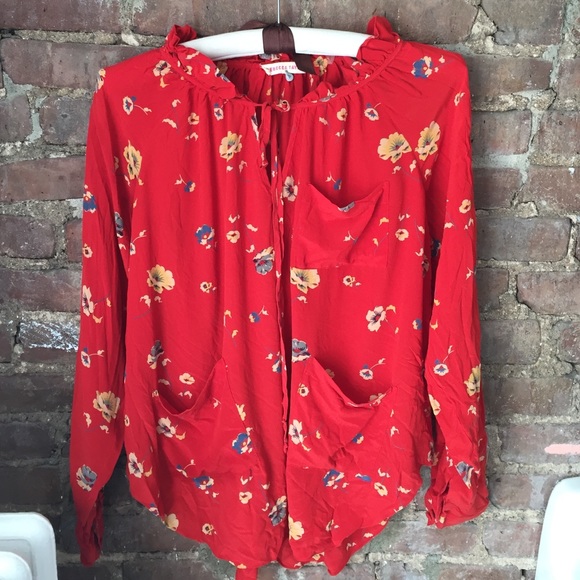 Rebecca Taylor red floral silk blouse